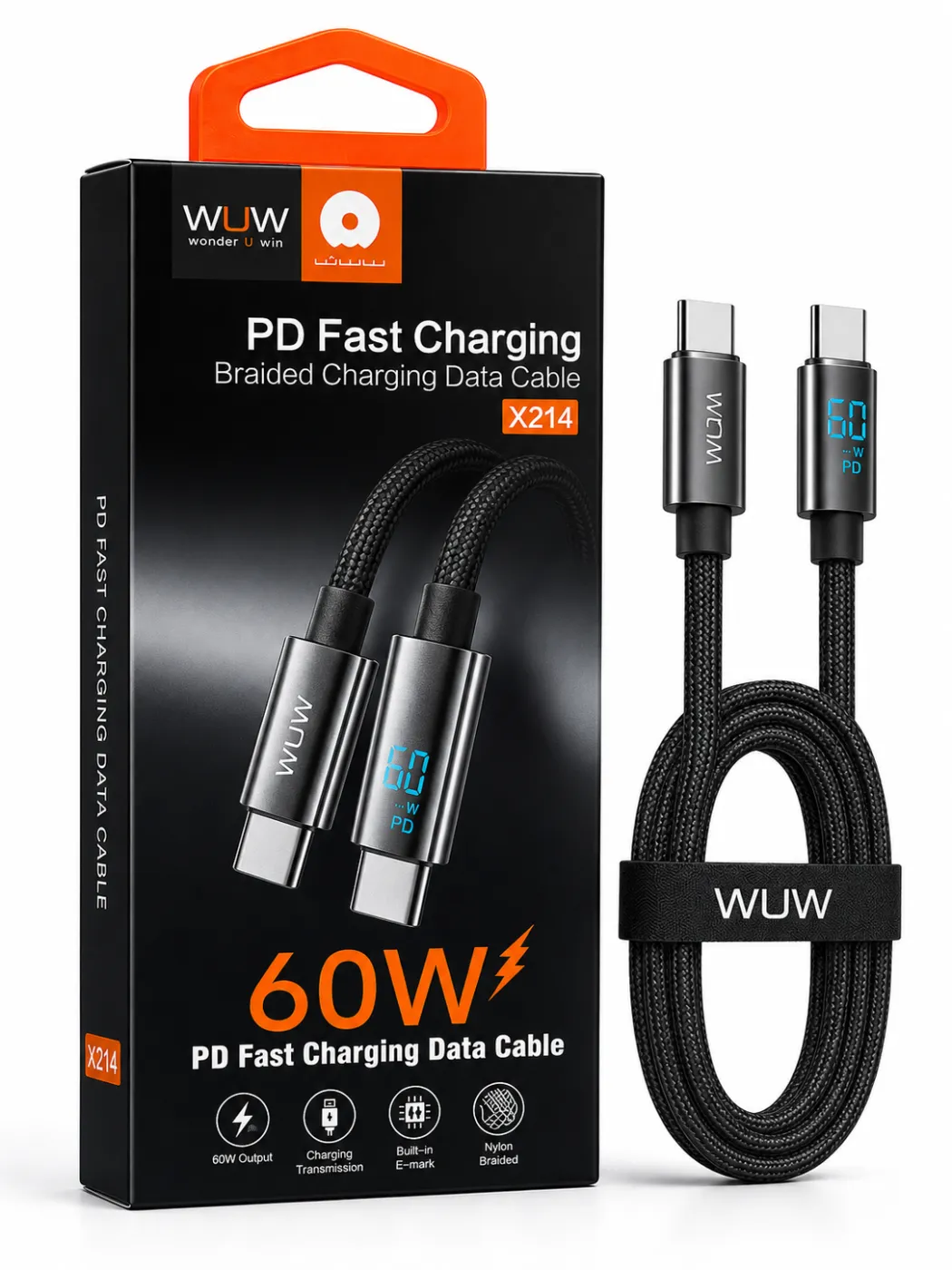 WUW X214 PD Fast Charging Braided Charging Data Cable