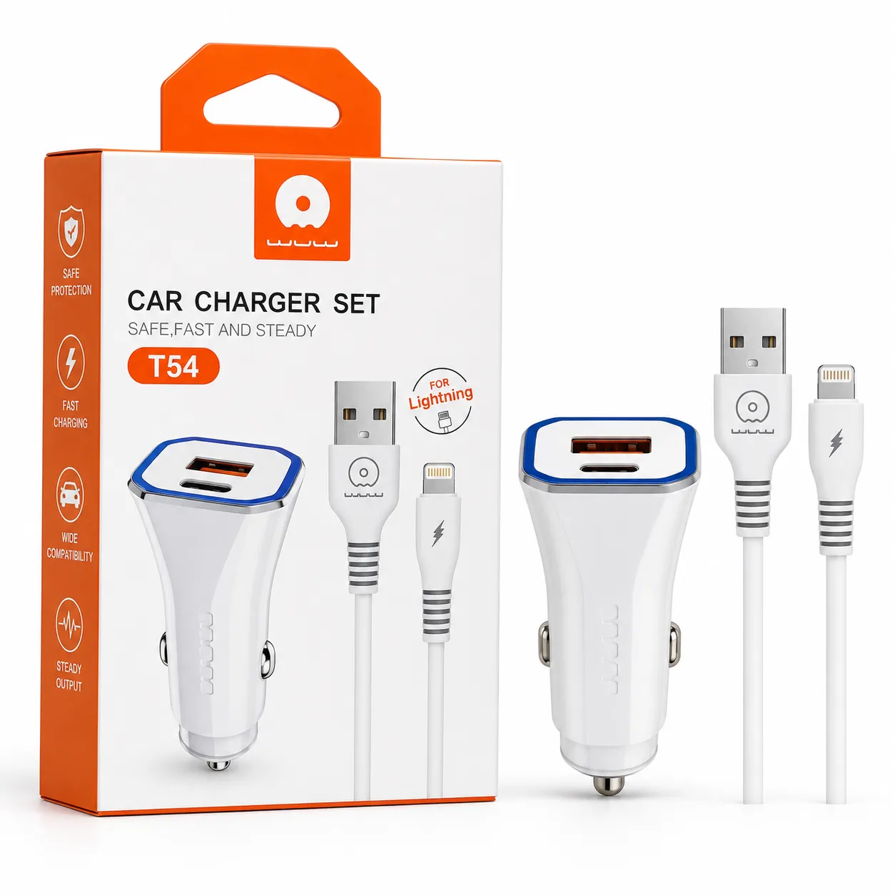WUW T54 Car Charger Set (For Lightning)