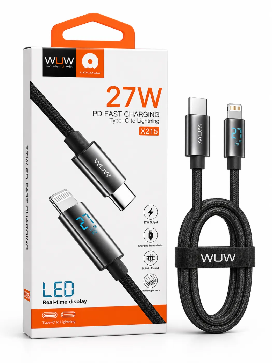 WUW X215 Type-C to Lightning PD Fast Charging Cable (with LED Display)