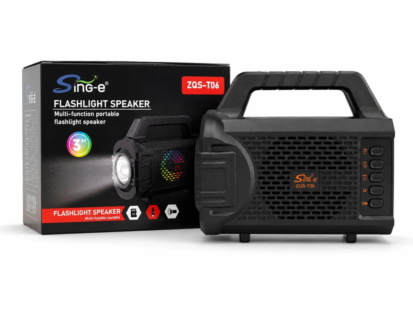 مكبر صوت وكشاف طوارئ محممكبر صوت وكشاف طوارئ محمول (Sing-e ZQS-T06ول (Sing-e ZQS-T0