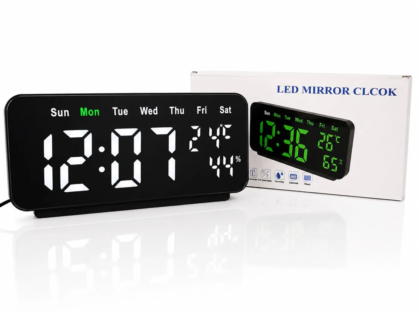 ساعة منبه رقمية مرآة (LED Mirror Clock)