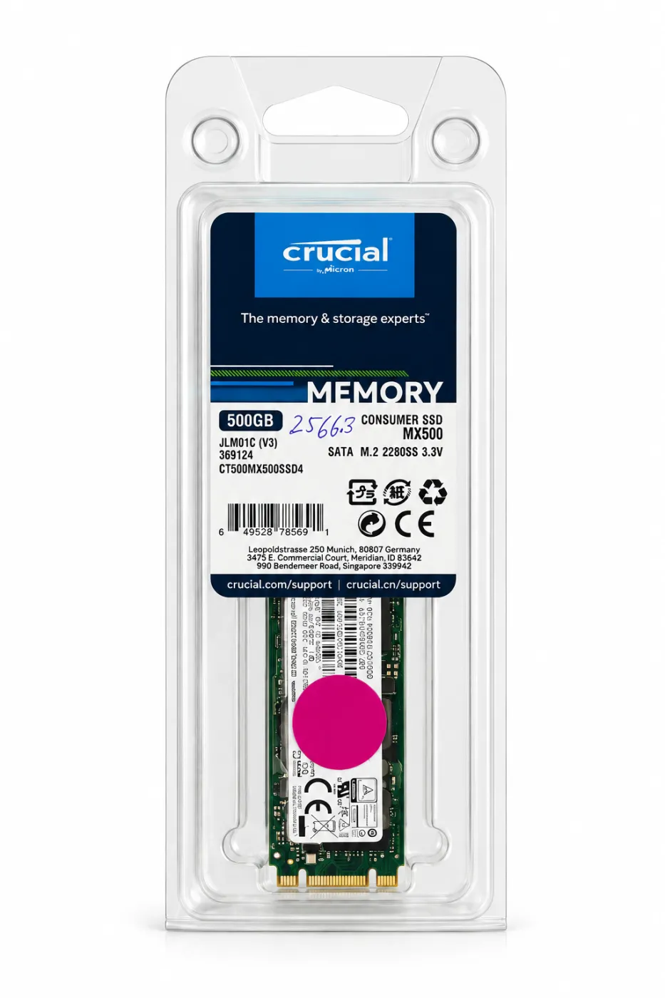 وحدة تخزين داخلية Crucial MX500 500GB SATA M.2 SSD